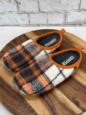 Camper Wabi Womens 7/38 Plaid Indoor/Outdoor Orange Multi Wool Slippers